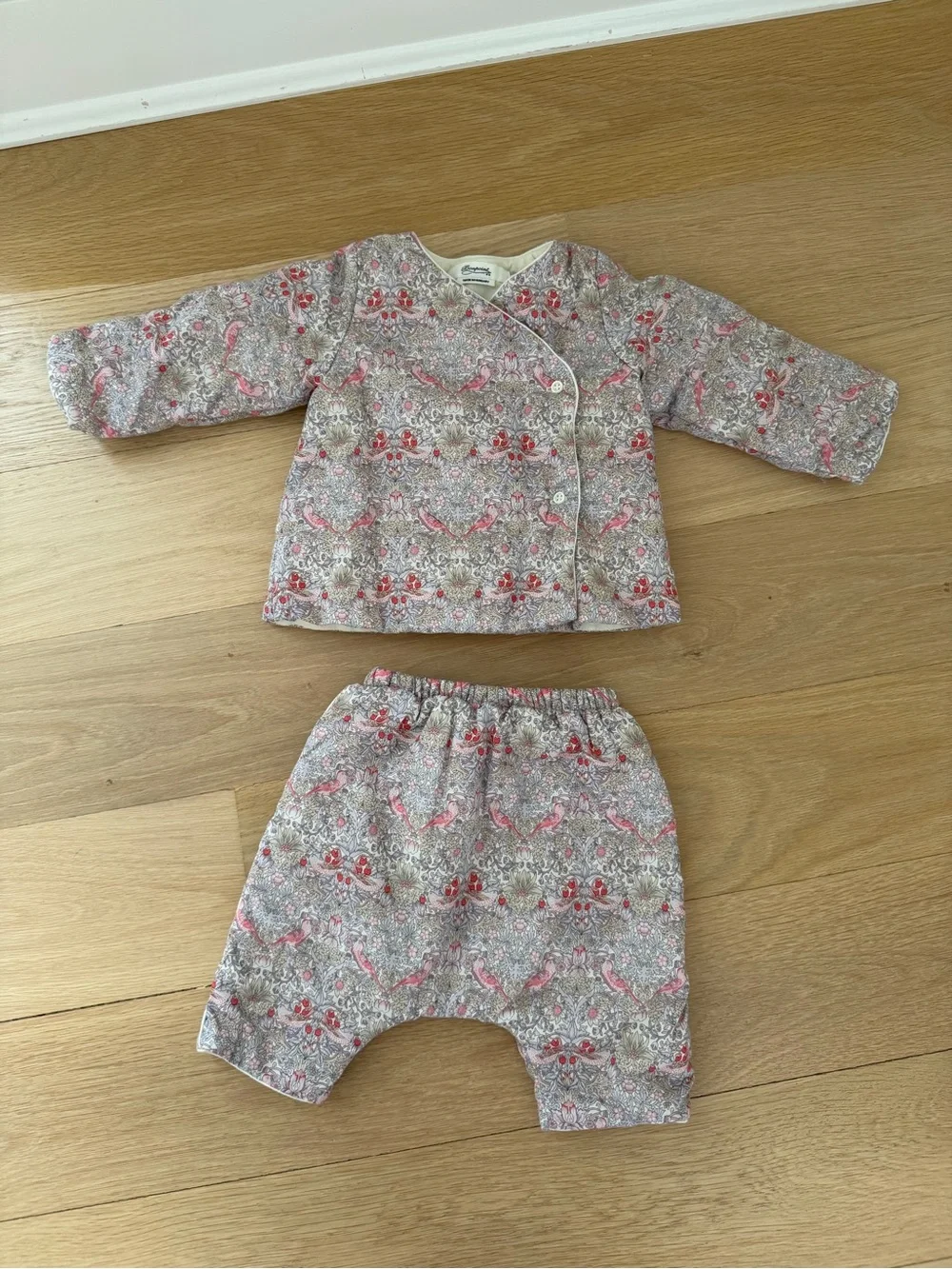 Bonpoint Cream Jacket with Pink & Red Bird Floral Print